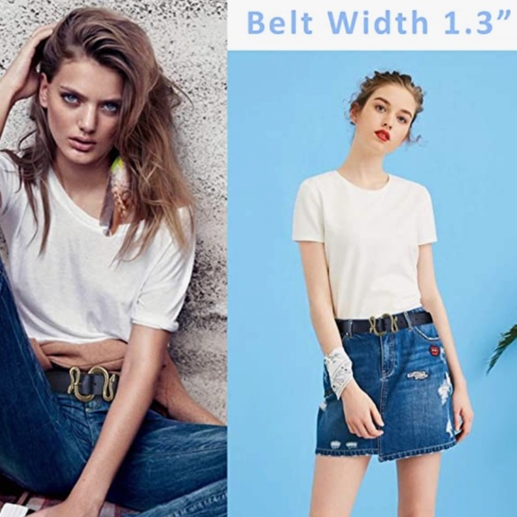 Belts for Women,Women Fashion Leather Belt for Dress with Snake Belt Buckle - Picture 3 of 6